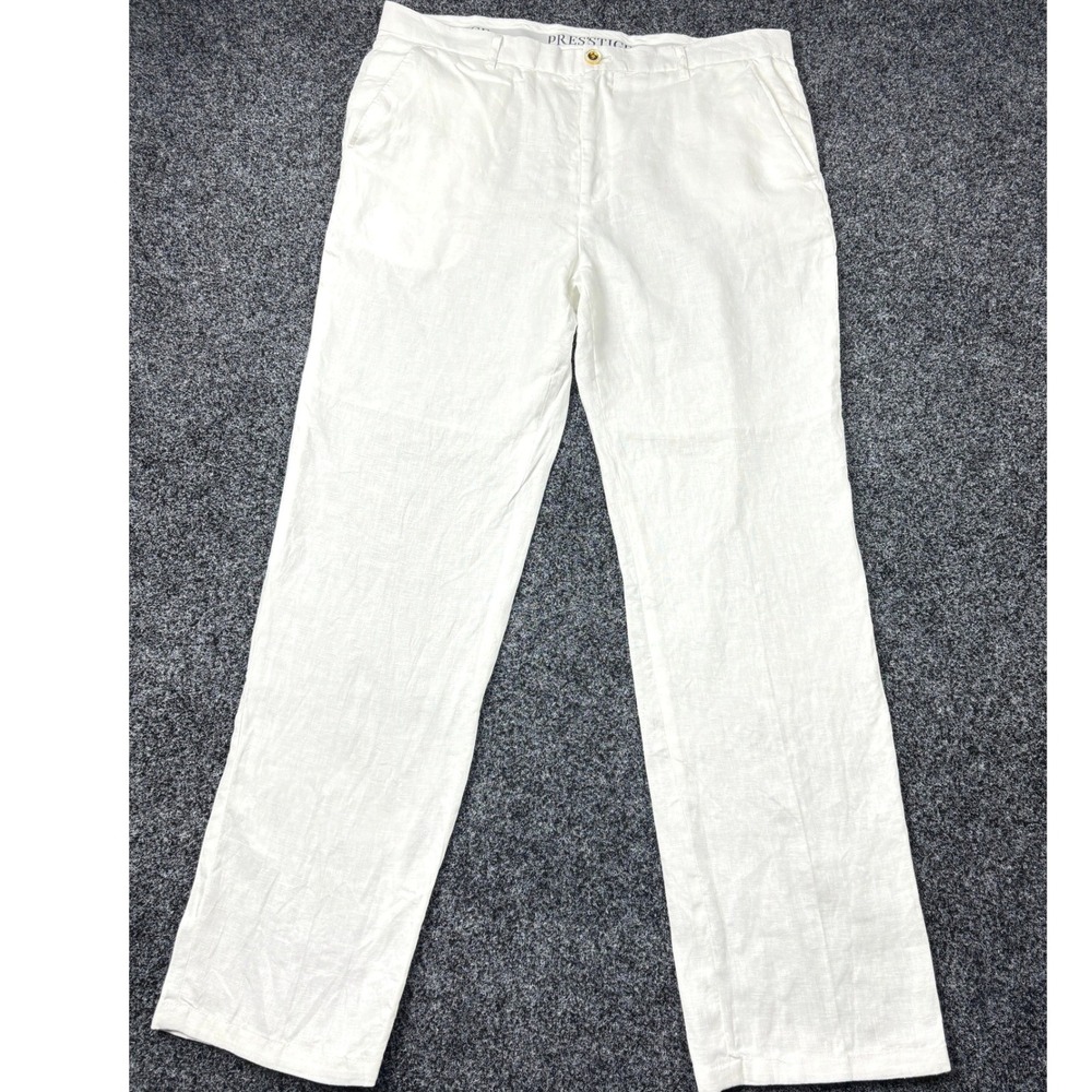 Prestige Original LUX-460 Mens White 100% Linen Straight Leg Dress Pants Size 38